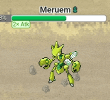 a pixel art drawing of a robot with the name meruem on top