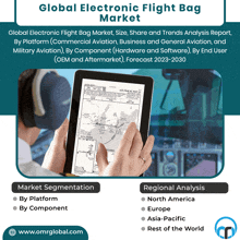 a person holding a tablet that says global electronic flight bag market