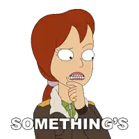 a cartoon of a woman thinking with the words something 's above her