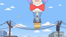 a cartoon of a man in a bow tie flying in the air