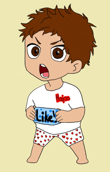 a cartoon of a boy wearing a shirt that says haijoo on it