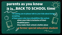 parents as you know it is back to school time written on a green board