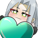 a cartoon girl is holding a green heart in her hand .