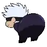 a pixel art drawing of a man with white hair and a purple suit .