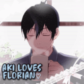 a picture of a man holding a cup with the words nki loves florian below him
