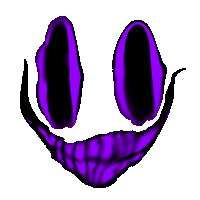 a purple and black drawing of a face with a smiley face