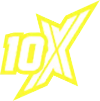 a yellow and white logo with the number 10 on it