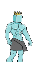 a drawing of a man with a crown on his head and shorts