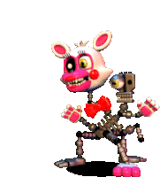 mangle from five nights at freddy 's is a skeleton with a bow tie and pink feet .