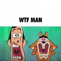 two cartoon characters are screaming with the words wtf man above them