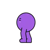 a cartoon drawing of a purple circle with arms and legs