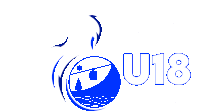 a blue and white logo for u18 with a boat