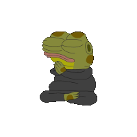 a cartoon frog is sitting in a lotus position and praying