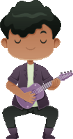 a cartoon of a boy playing a purple guitar