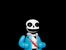 a pixel art of sans holding a red pencil