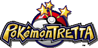 a logo for pokemontretta shows a ball with three stars coming out of it