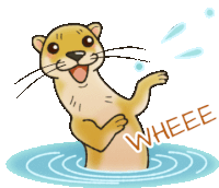 a cartoon of an otter standing in the water with the word wheee written below it