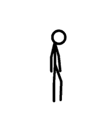 a stick figure is standing on a white background with a circle around his head .