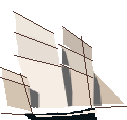 a pixel art drawing of a sailboat with a white sail