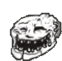 a black and white drawing of a troll face with a big smile .