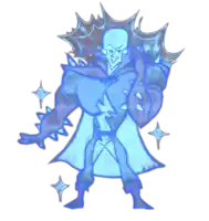 a cartoon drawing of a man in a blue jacket