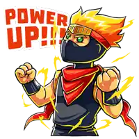 a cartoon of a ninja with the words power up written on the bottom