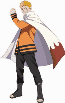 naruto is wearing a white cape and standing in a pose .