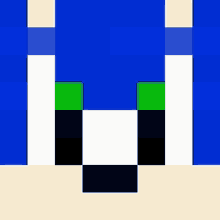 a pixel art of a person 's face with blue , white and green blocks .