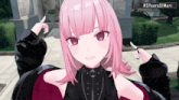 a video game character with pink hair and the hashtag 5yearsofmori
