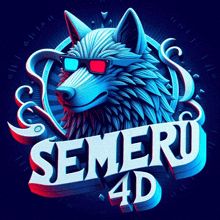 a logo for semeru 4d with a wolf wearing red and blue glasses