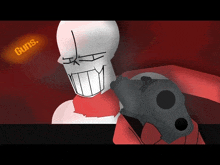 a cartoon drawing of papyrus pointing a gun