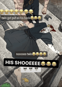 a cartoon of a man laying on a set of stairs with a caption that says his shooeee
