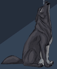 a drawing of a black and white wolf howling