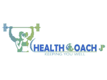 a logo for health coach keeping you well with a woman lifting weights