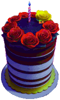 a birthday cake with red and yellow roses and a candle that says ac