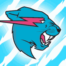 a drawing of a blue panther with a lightning bolt on its head