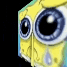 a cartoon of spongebob with big eyes and a tear coming out of his eye