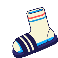 a cartoon drawing of a slipper that looks like a sock with stripes on it