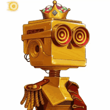 a cartoon drawing of a robot with a crown on top of it