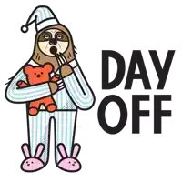 an illustration of a sloth holding a teddy bear and the words day off below it