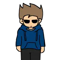 a cartoon drawing of a boy wearing a blue hoodie