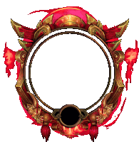 a red and gold emblem with a white circle in the center