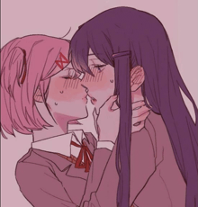 a drawing of two girls kissing with one having a star on her head