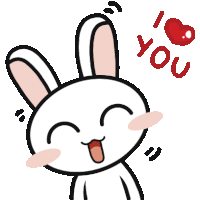 a cartoon bunny says i love you with a red heart behind it