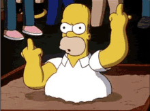 homer simpson is giving the middle finger while laying in the dirt