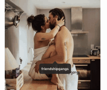 a picture of a man and woman kissing with the words friendshipgangs on the bottom