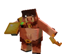 a minecraft character with a beard and a gold shield