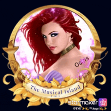 a picture of a woman with red hair and the words the musical island on it