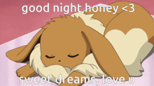 a cartoon rabbit laying on a bed with the words good night honey < 3 sweet dreams love u on the bottom