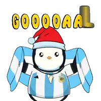 a cartoon of a penguin wearing a santa hat and a shirt that says adidas